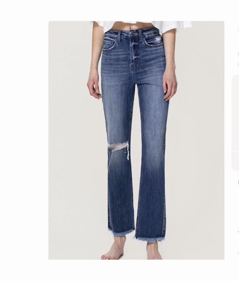 Flying Monkey Super High Rise Ankle Straight Distressed Jean Fray Hem F4368 25